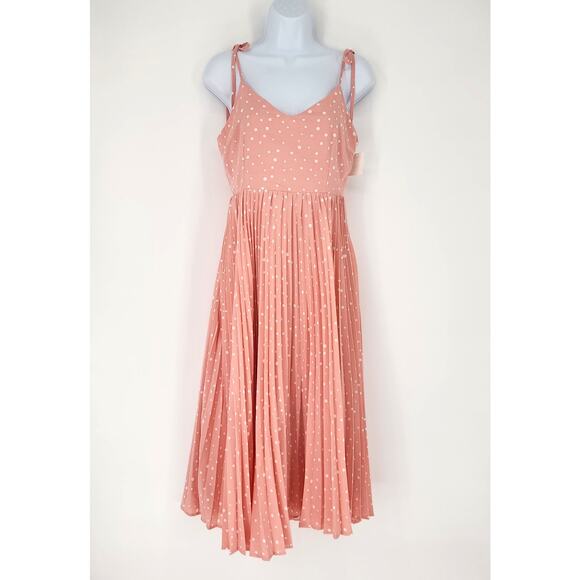 VICI Polka Dot Pleated Midi Sundress Pink White Women’s Size Medium - Picture 2 of 11
